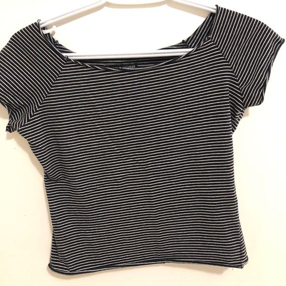 Navy Stripped off the shoulder Top - Picture 1 of 3